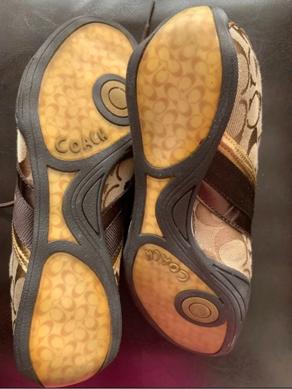 COACH Women’s Signature Canvas Brown Trainer with Gold Accents - Picture 3 of 4